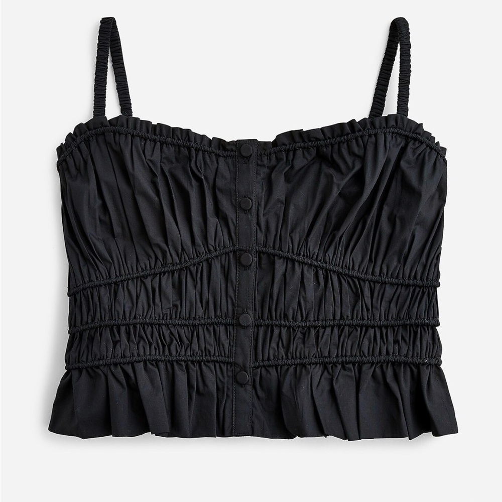 NWT J. Crew Black Smocked Button-Front Cami